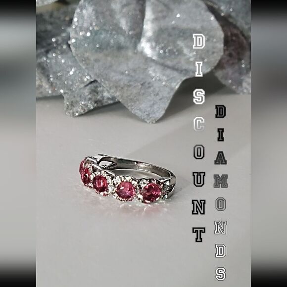 Red Ruby and White Baguette Diamonds Cocktail Ring on 925 Sterling Silver Womens - Picture 2 of 5